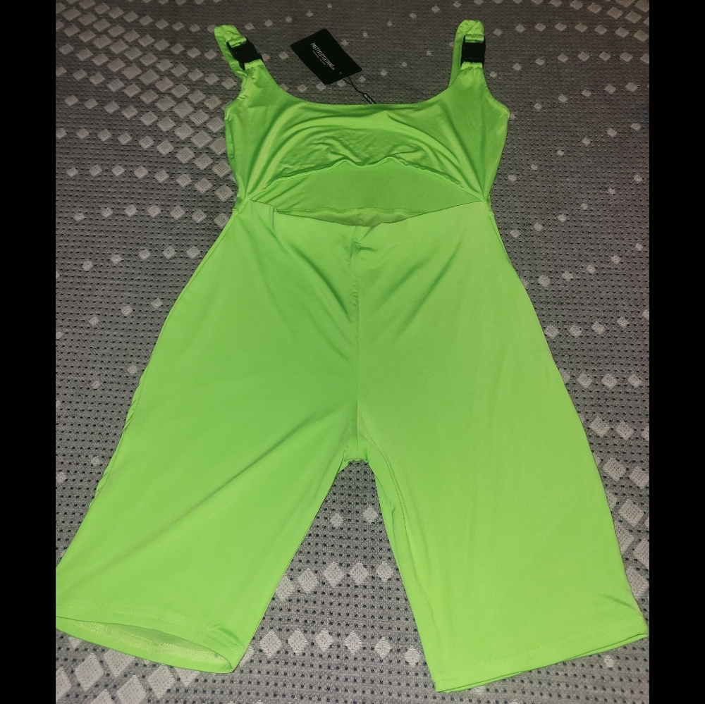 Pretty Little Thing Green Attatched Crop Spandex Romper